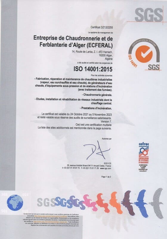 Certificat ISO 14001:2015