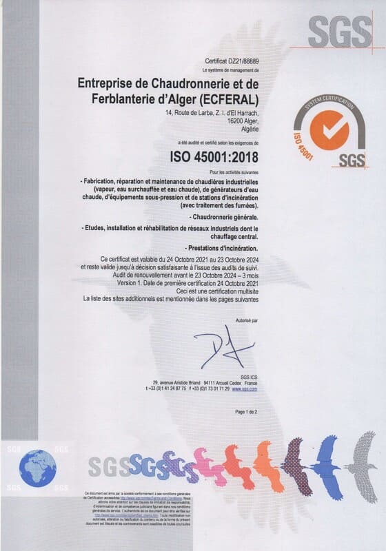 Certificat ISO 45001:2018