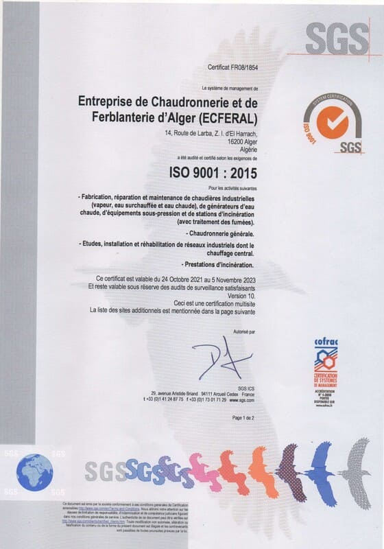 Certificat ISO 9001:2015